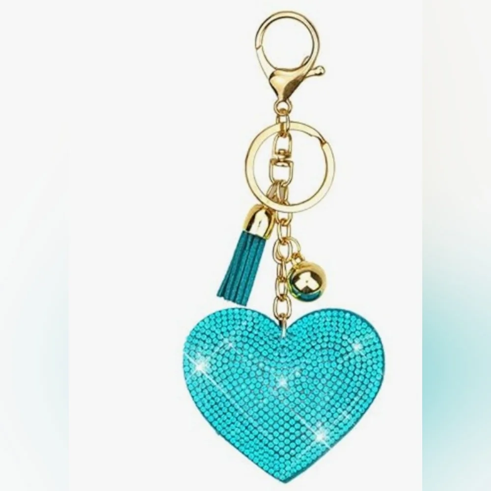 Sparkling Teal Leather Heart Keychain